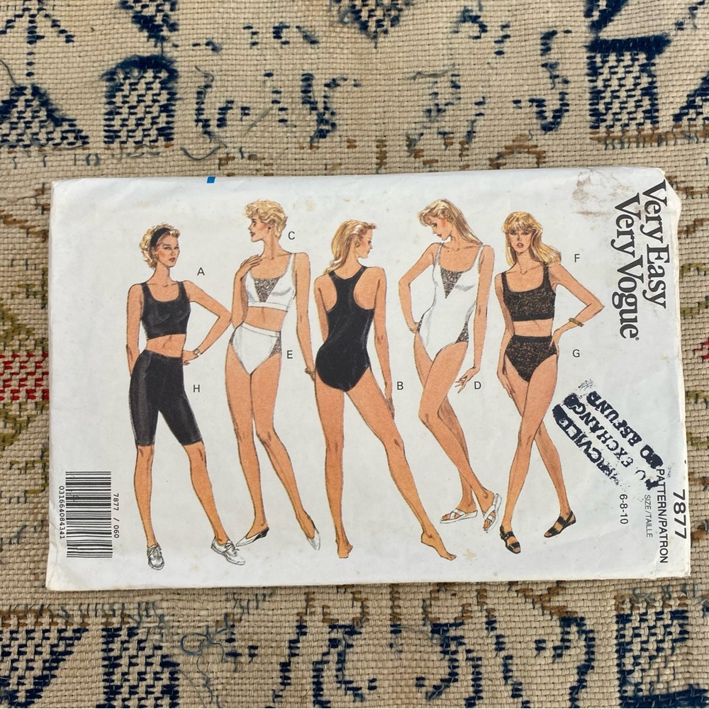 Vogue 7877 90s Vintage Sewing Pattern Tank Bra Panties Bodysuit Bike Shorts